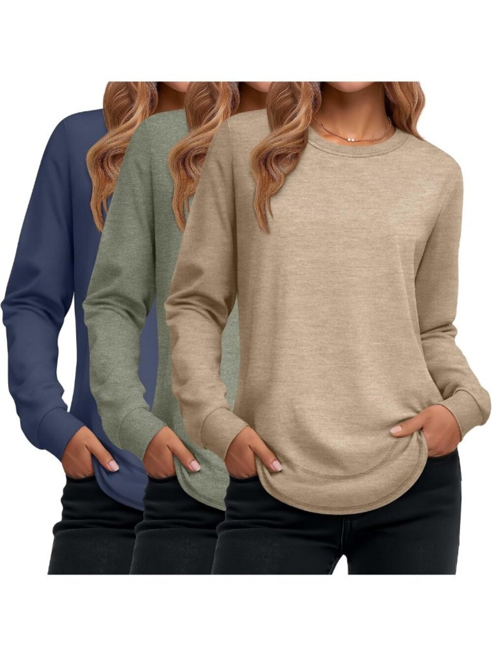 Cozy 3-Pack Women's Long Sleeve Cotton Sweatshirts - Casual & Comfy Tops